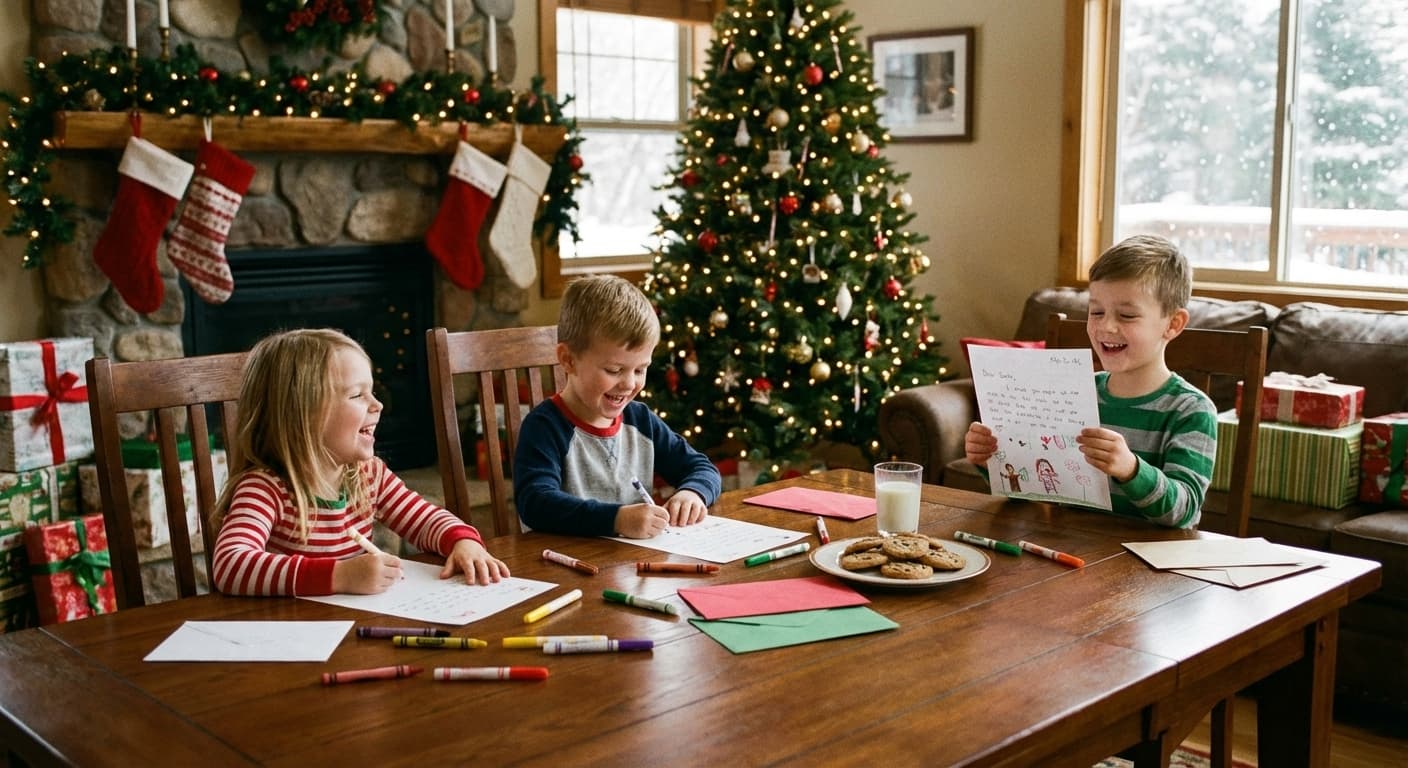 Children writing letters to Santa at Christmas