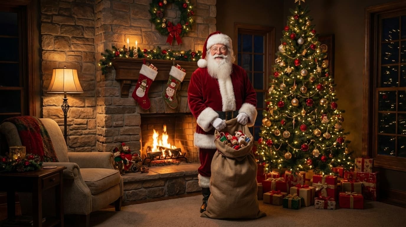 Santa caught on camera delivering presents in living room