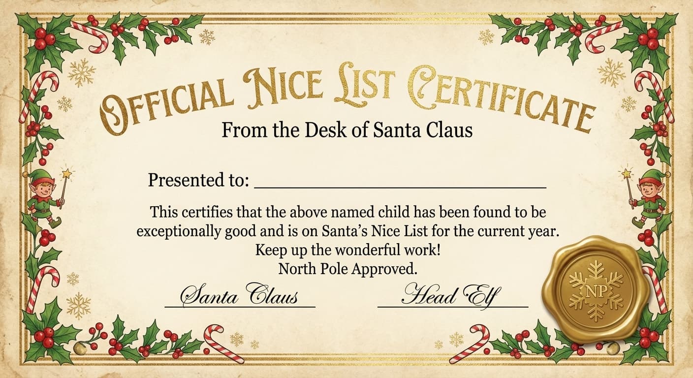 Official Nice List Certificate from Santa Claus